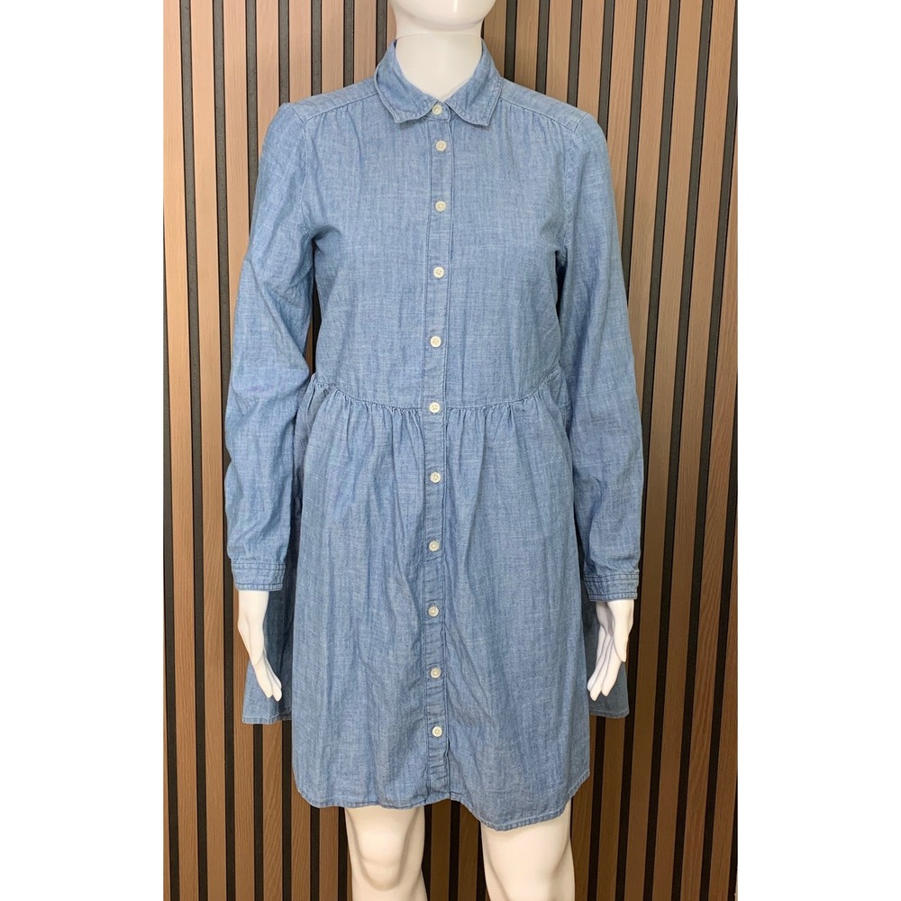 J.Crew Blue Cotton Chambray Button Down Empire Waist Shirt Dress Size 2